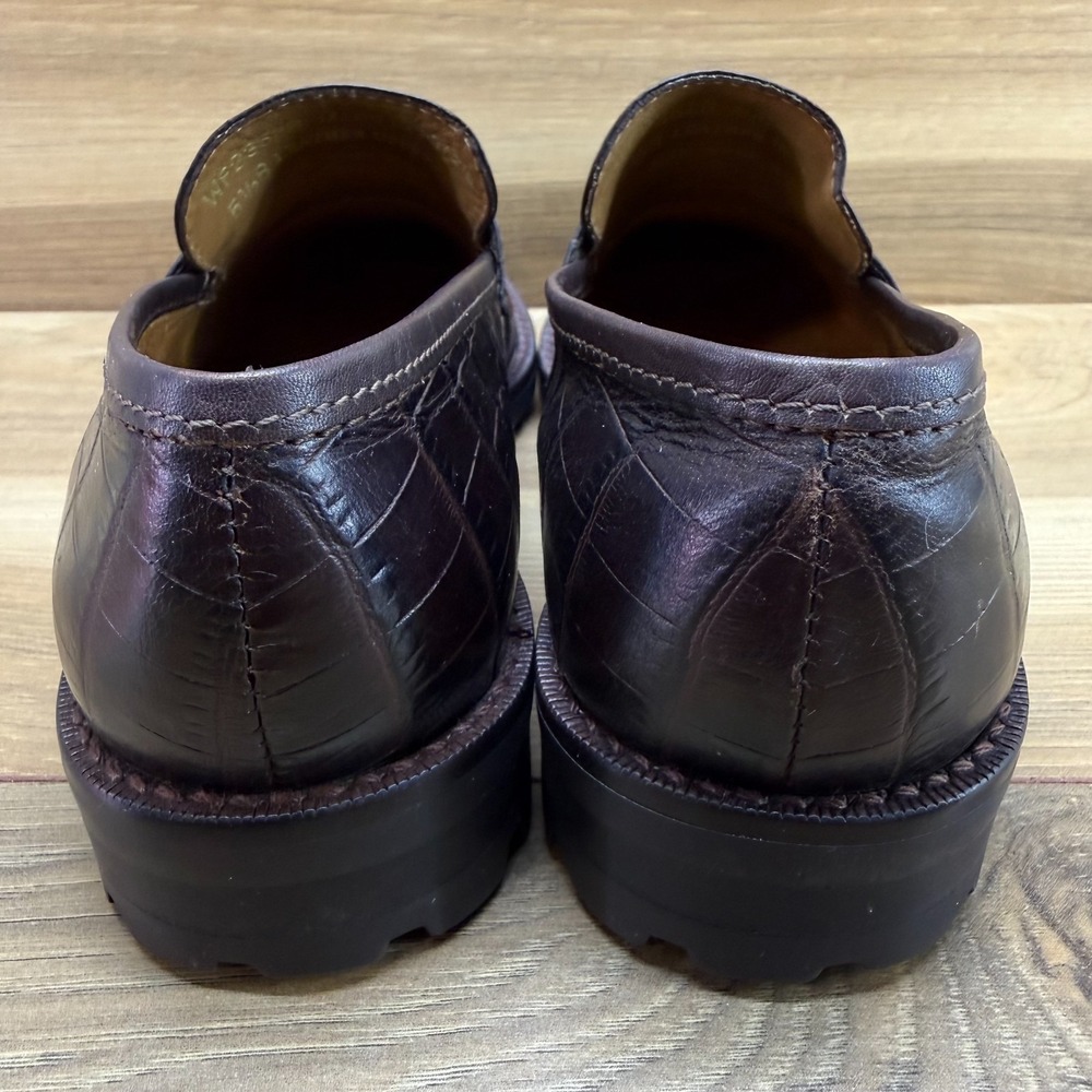 Ralph Lauren Vintage Penny Loafers Croc Womens 5.5 B Dark Brown Leather Lug Sole - Picture 7 of 11